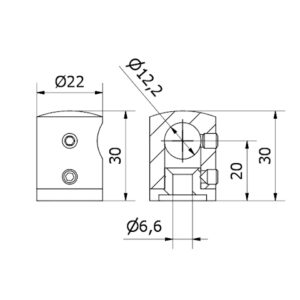 supporto traversa Ø 12 cieco SX per piatto AISI 304 satinato