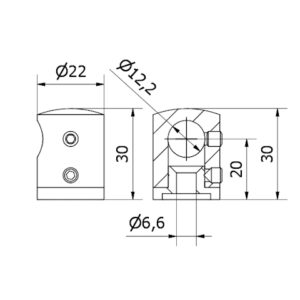 supporto traversa Ø 12 cieco DX per piatto AISI 304 satinato