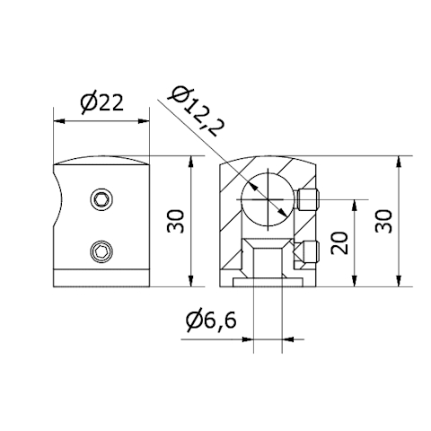 supporto traversa Ø 12 cieco DX per piatto AISI 304 satinato