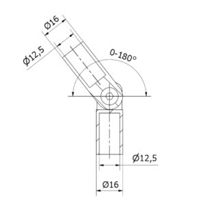 Schema raccordo snodato per tondo Ø 12 in acciaio inox AISI 316 lucido