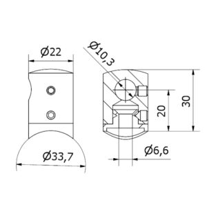 supporto traversa Ø 10 cieco DX tubo Ø 33,7 AISI 304 satinato