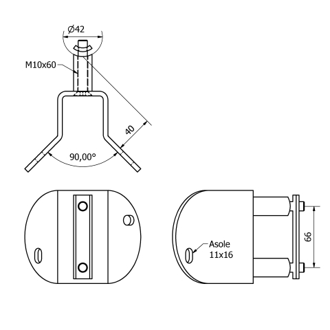 Piastra laterale ad angolo inox satinato per tubo da 42,4