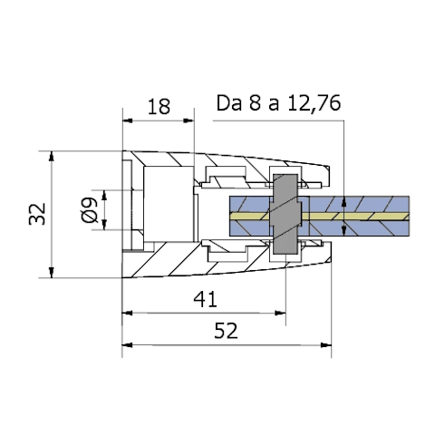 Schema morsetto 52x52 in acciaio inox AISI 316 lucido