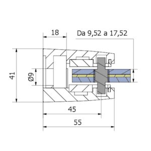 morsetto 55×70 piatto vetro 9,52-17,52 AISI 316 satinato