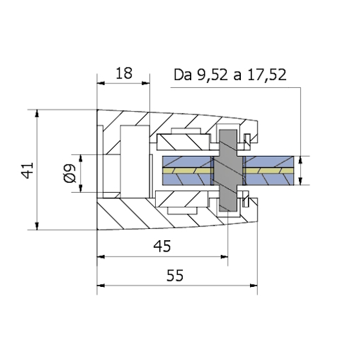morsetto 55×70 piatto vetro 9,52-17,52 AISI 316 satinato