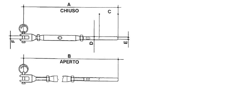 Tenditore inox AISI 316 terminale a pressare