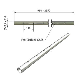 tubo inox con fori ciechi da 12,25 mm.