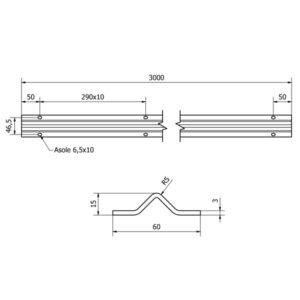 Binario in acciaio inox AISI 304 a fissare con gola a V. In barre da 3 metri con asole di fissaggio.