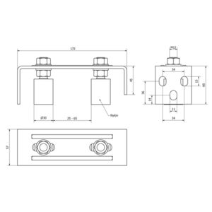 Piastra guida inox AISI 304 per cancelli scorrevoli. completa di rulli in nylon regolabili.