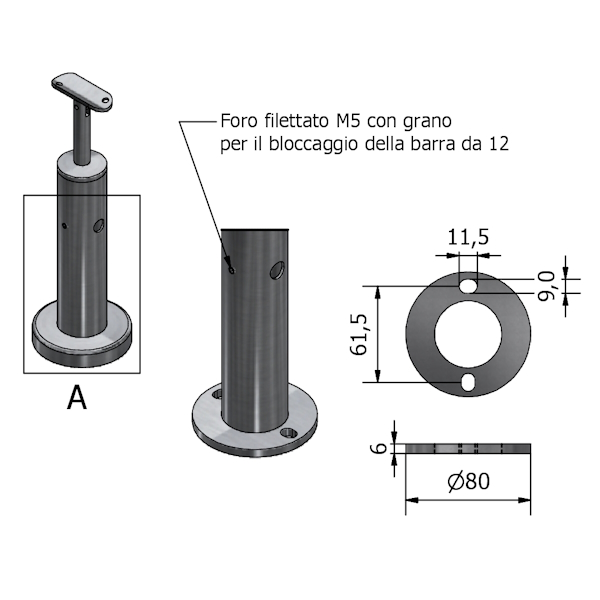 Montante basso inox AISI 304 SATINATO