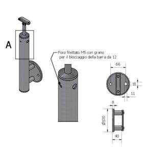 Schema montante basso con attacco laterale in acciaio inox.