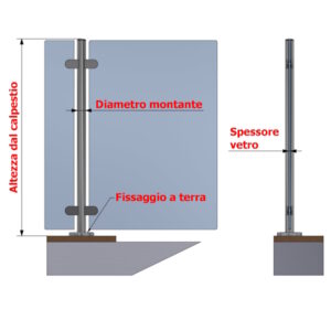 Paletto tondo in acciaio inox per vetro. disponibile in AISI 304 e AISI 316 in finitura satinata e lucida.